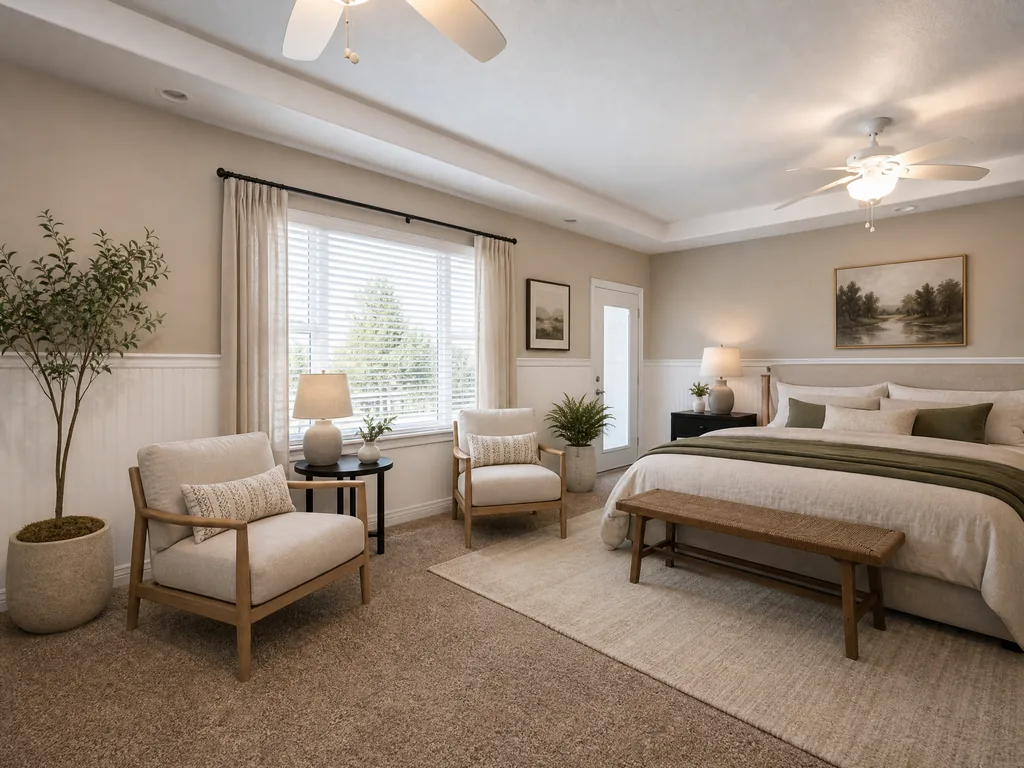 The same bedroom redesigned in an industrial loft direction