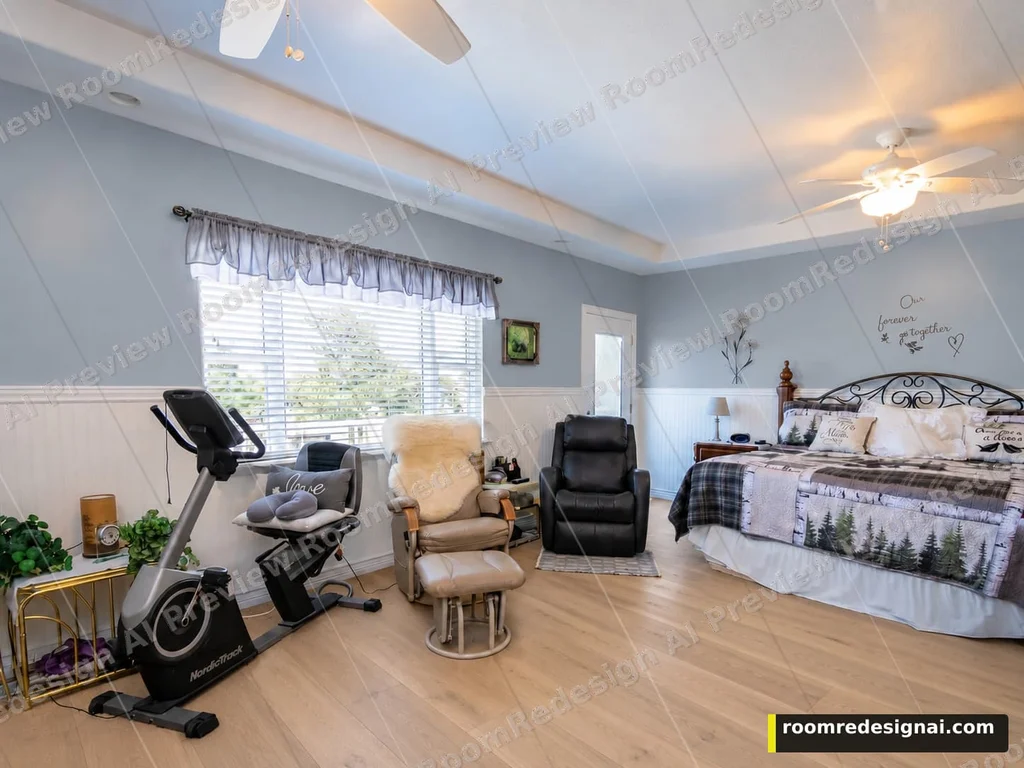 Actual watermarked preview of light oak flooring added to the dusty blue bedroom version